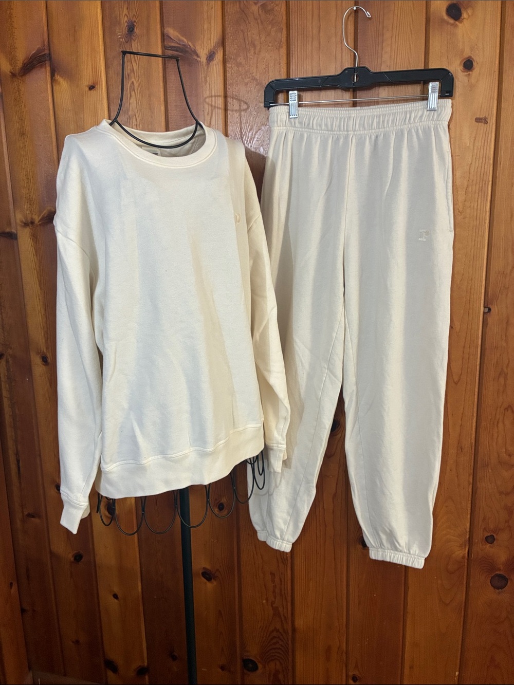 PINK Victoria's Secret Cream Logo Tee size small/large off white set